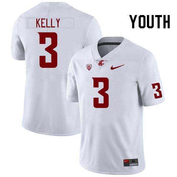 Youth #3 Josh Kelly Washington State Cougars College Football Jerseys Stitched Sale-White - Click Image to Close